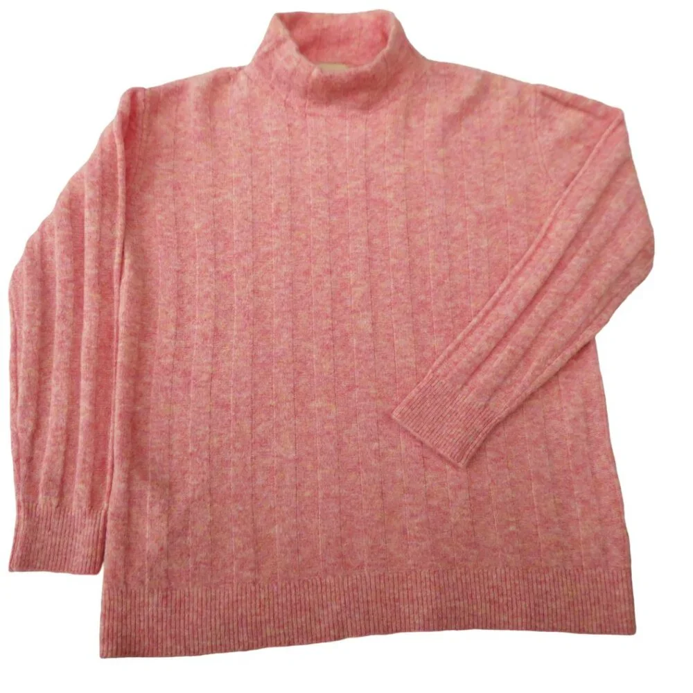 Elie Tahari Mock Neck Pullover Sweater Knit Heather Salmon Long Sleeves Ribbed S